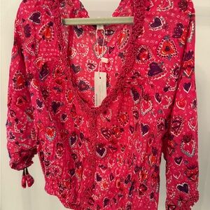 NWT Poupette St. Barth Kids S Heart Patterned Ariel Blouse